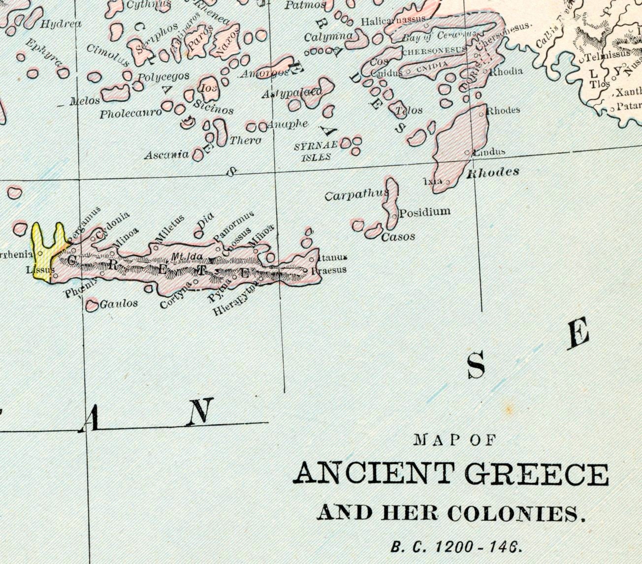 1888 Antique Map of Ancient Greece and Her Colonies