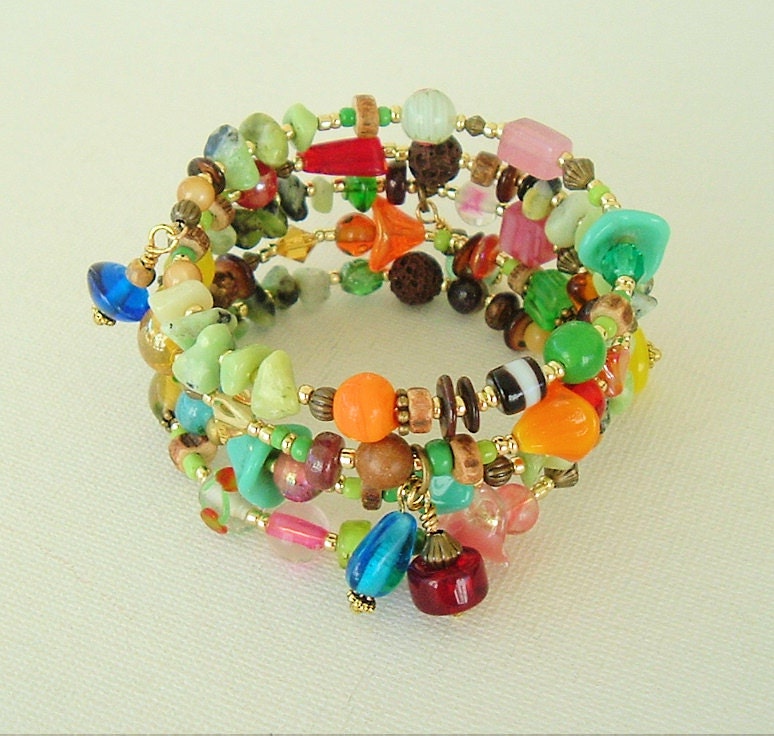 Boho Bracelet, Stacked Bracelet, Flower Jewelry, Bohemian Jewelry, Colorful Jewelry