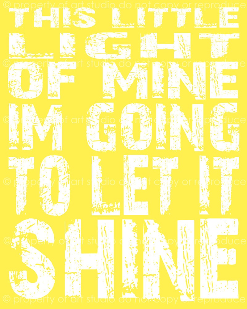 This Little Light if Mine Quote - 8x10 Canvas Textured Art PRINT - Yellow and White Typography - Made by artstudio54