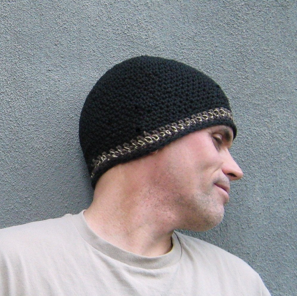 cotton hemp beanie/ black coffee crochet