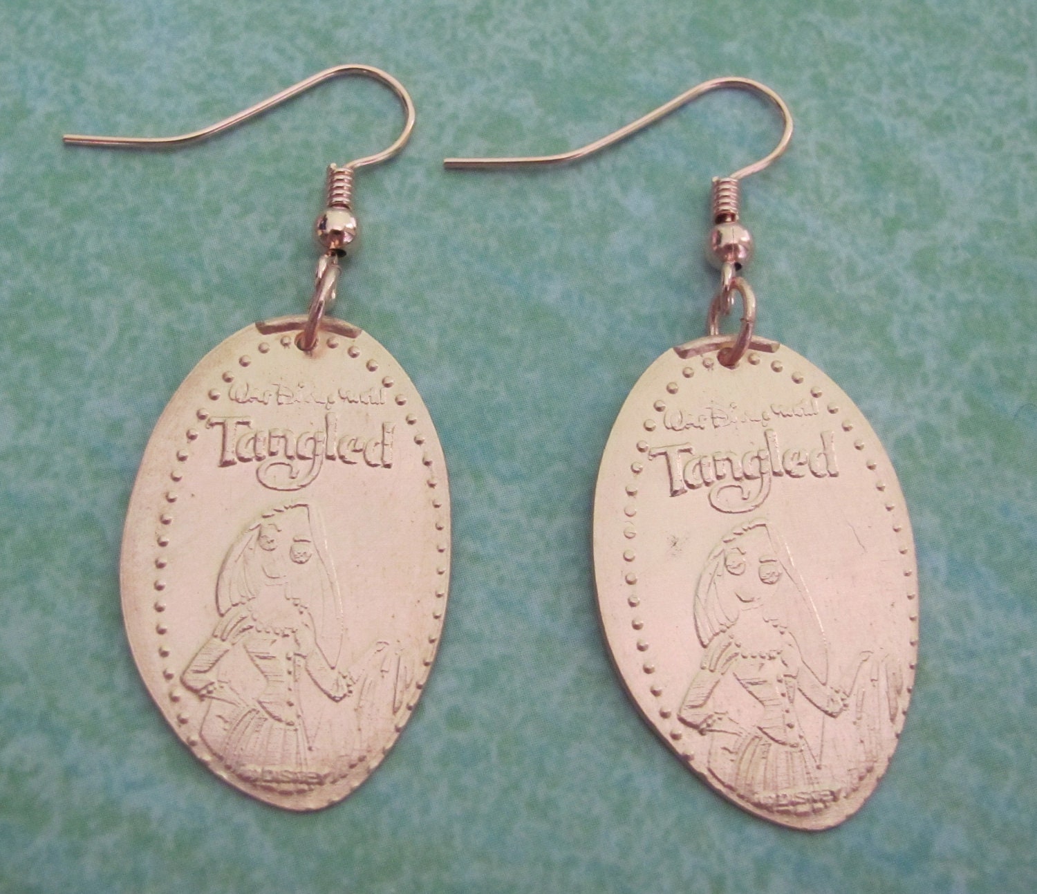 Disney World Rapunzel Tangled pressed penny pure copper earrings
