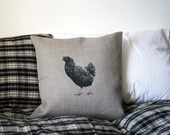 Pillow case with hand printed hen