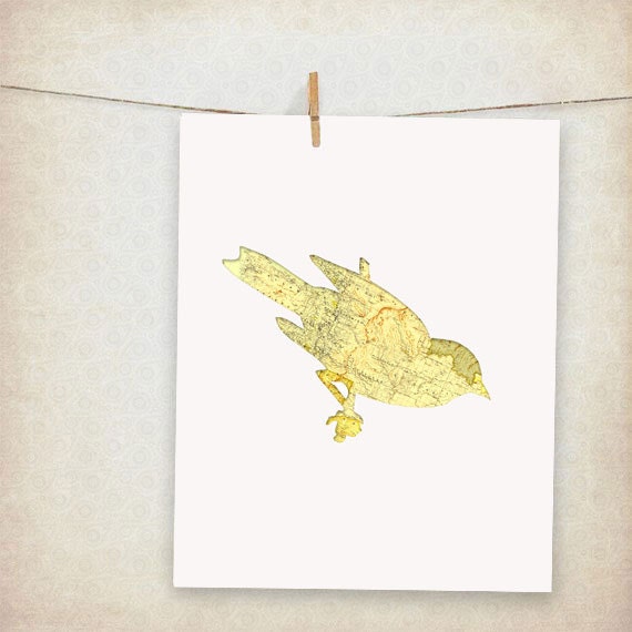 state bird of washington goldfinch map bird - 10x8" print