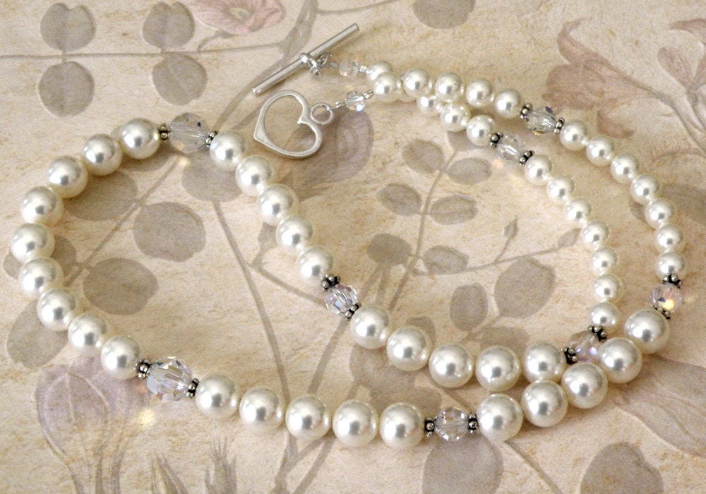 Classic Pearl Necklace, Ivory, Chocolate, Black, Strand, Wedding, Handmade Jewelry, June Birthday