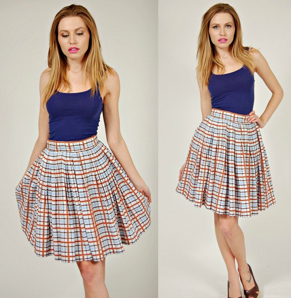 Vintage 50s PLAID Mini Skirt Pleated Tartan Full Circle Indie SCHOOLGIRL