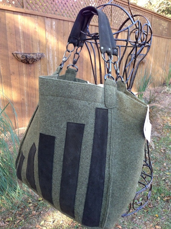 Extra Large Wool Tote Bag with Leather Trim and Handles