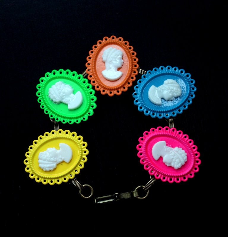 Neon Bright Colored Cameo Bracelet
