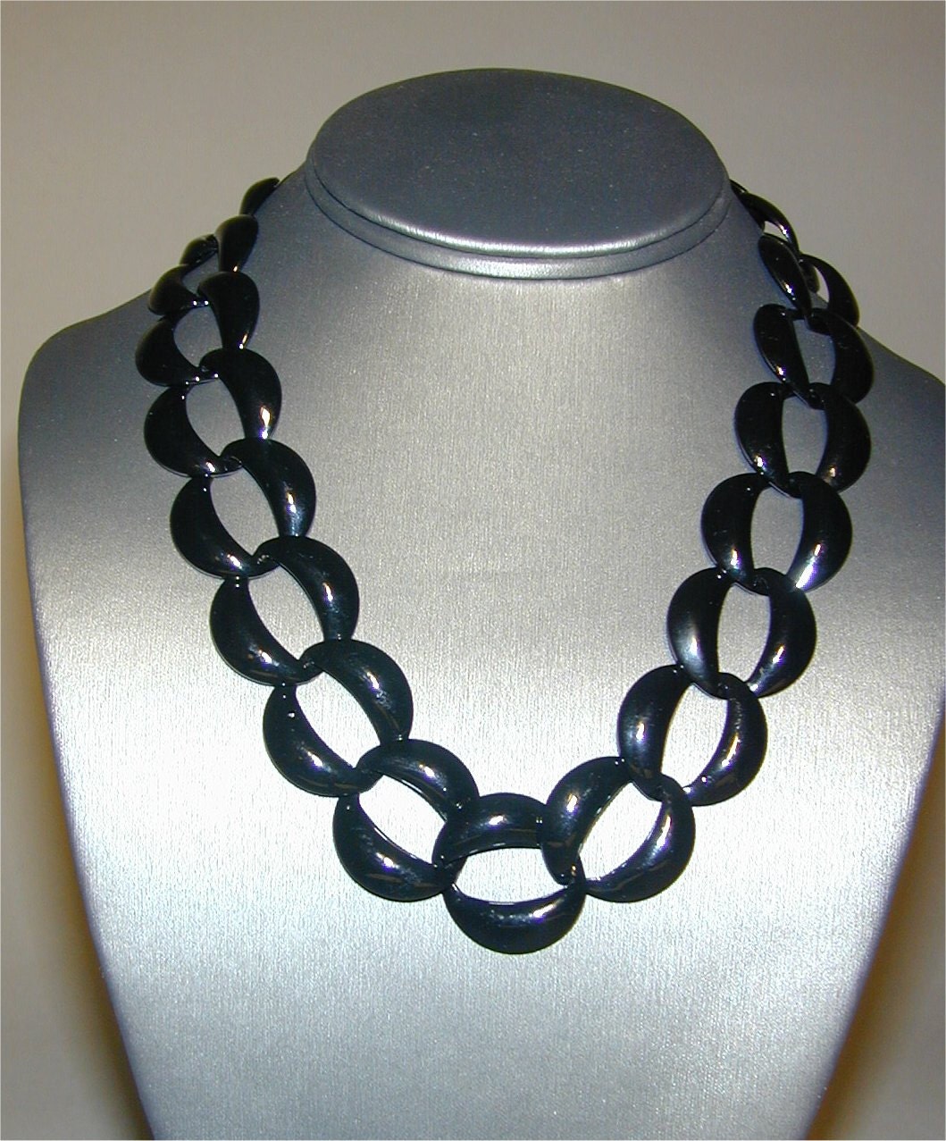 Vintage Black Enamel chain w silvered brass clasp
