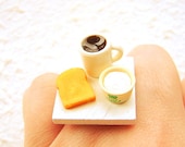 Food  Ring Coffee Toast Cream Cheese Breakfast Ring Miniature Food Jewelry