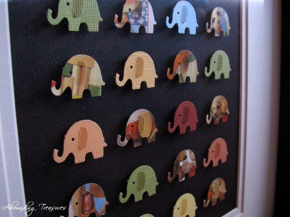 3D Elephants on Black. YOUR Choice of Recycled Book from Above List. 8x8 inches. Made to Order