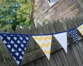Nautical Banner in Navy, Yellow - Boy's Birthday Party Bunting, Playroom, Flags, Photo Prop, Pennant, Photo Booth Backdrop - fabric flags