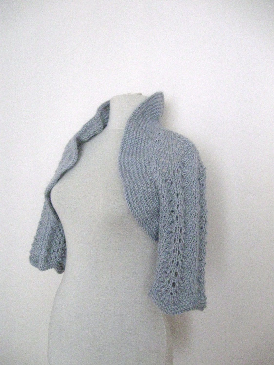 Bridal knit shrug bolero-3/4 sleeved-light grey- mohair yarn-ready to ship-EXPRESS SHIPPING-Fall Fashion