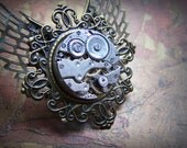 Steampunk Necklace Wings Necklace Brass Filigree Steampunk Jewelry Vintage Watch Movement Clockworks Large