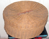 Vintage Ash Splint Basket Native American Round Lidded Storage Basket
