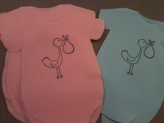Pack of 30 baby shower onesie napkins or banner decoration. Boy or girl. Each features adorable stork. Il_570xn