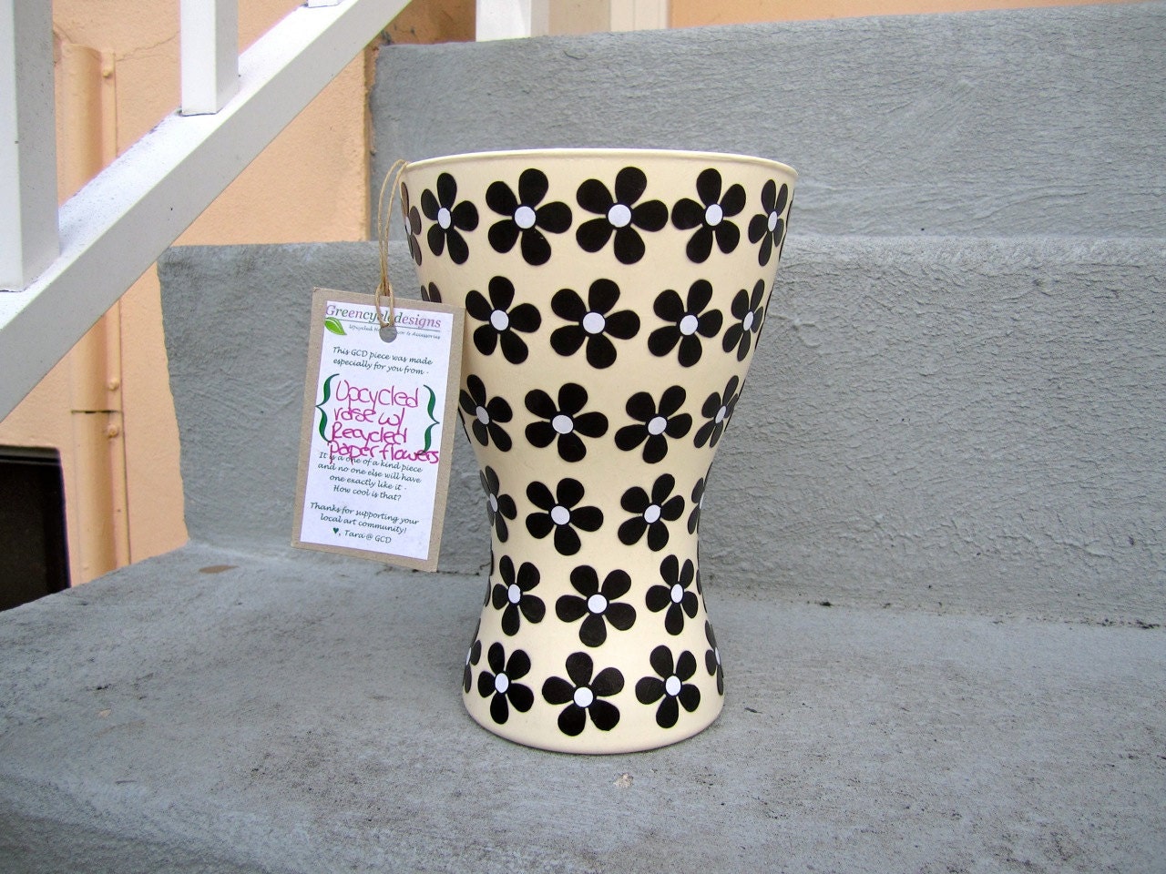Black and White Mod Inspired Upcycled Glass Vase