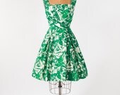 Vintage 1950's Dress Green Floral Summer Bright