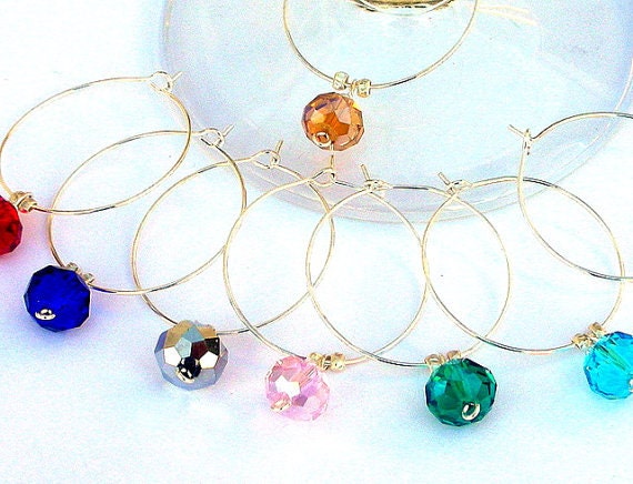 Crystal wine glass charms, 8 multicolor crystal, elegant wine charms - perfect Hostess gift, dining barware