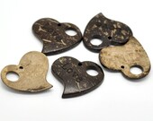 3 Heart Love Wood Coconut Pendants Natural Charms (C201)