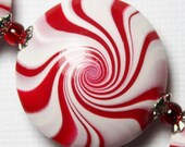 Handmade Polymer Clay Beads Set Lentils Swirl Spiral Red White Silver Bead Caps Jewelry Supplies Christmas Holiday Peppermint...Candy Cane
