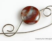 Shawl Pin, Scarf Pin, Brooch - Gray and Brick Red Bead