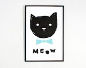 Kitty Print, Poster, Turquoise and Black