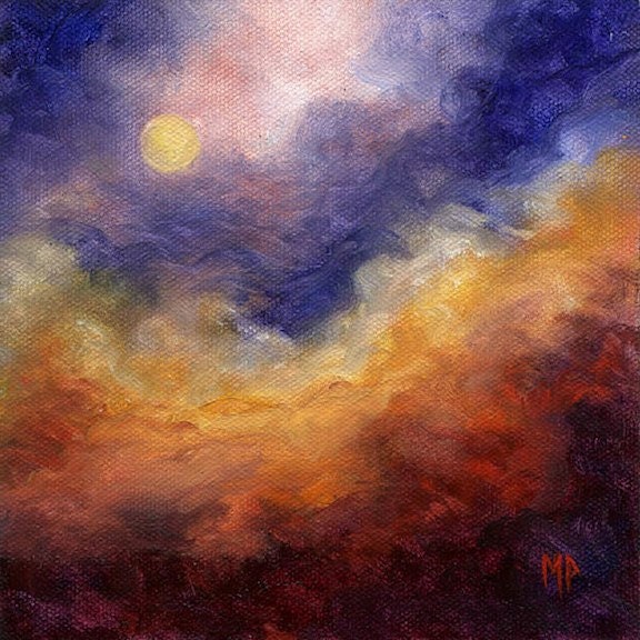 Cosmic Inferno, "Night Sky With Full Moon Oil Painting" Abstract Original Art by Marina Petro