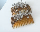 Vintage Rhinestones Haircombs Set Bride Combs Bridal Hair Piece OOAK