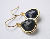 Blue Sandstone Earrings - Bridesmaid Earrings - Gold Earrings - Bridal Earrings - Large Size - Something Blue