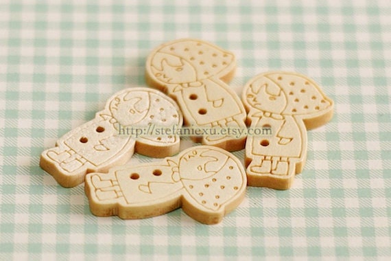 Wooden Buttons, Natural Color - Lonely Girl (4 in a set)