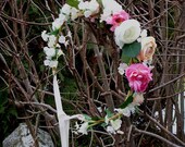 Barn Wedding bridal Hair flower accessories Country Chic Hairpiece -Victoria- shabby pink peach floral headband halo headpiece headwreath