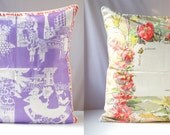 Pillow Cover San Antonio & Silk Vintage Scarf, Decorative Throw Cushion, EcoChic Upcycled 27x27 OOAK Holiday Gift