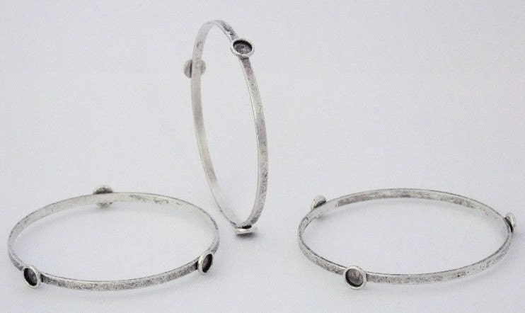Package Of 3 Brass Bracelet Bangles With 3 Bezels Antique Silver Plate
