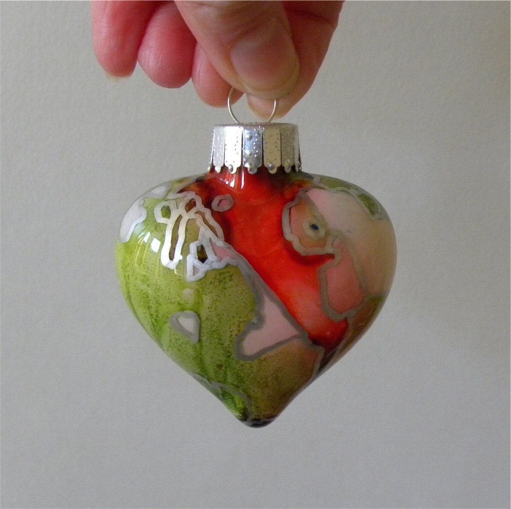 Hand Painted Glass Heart Ornament