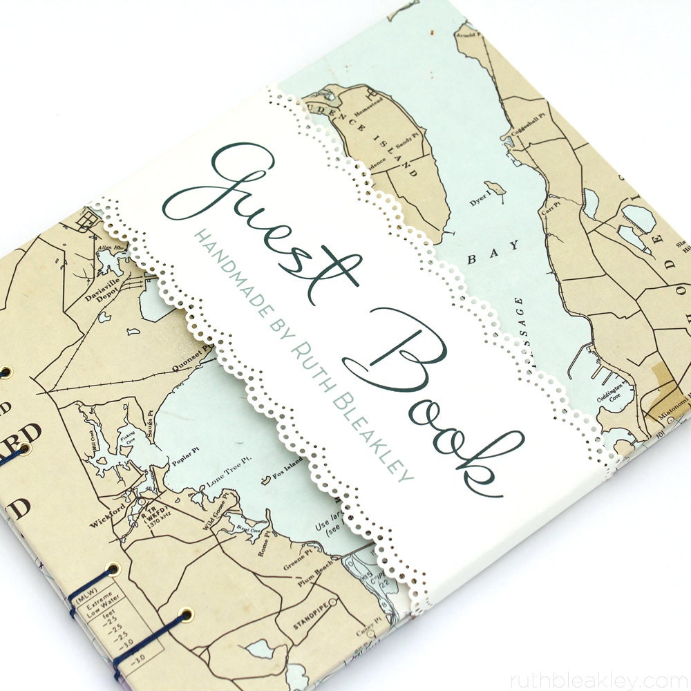 Narragansett Bay/ Prudence Island/ Wickford Rhode Island Nautical Guestbook - Handmade Using Vintage Rhode Island Chart