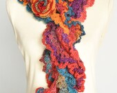 RUFFLE 2011 - Red - Crochet Multicolor Ruffle Scarf WZ Rose Applique