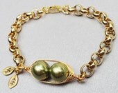 Two Peas In A Pod Gold  Bracelet - Personalized Hand stamped Bracelet