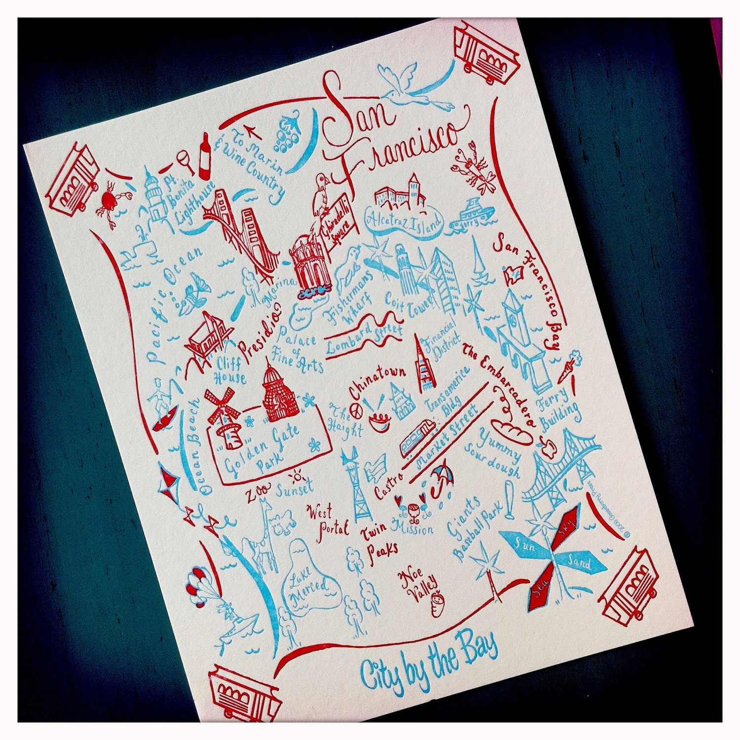 San Francisco City Map Letterpress Postcard/Save the Date Cards