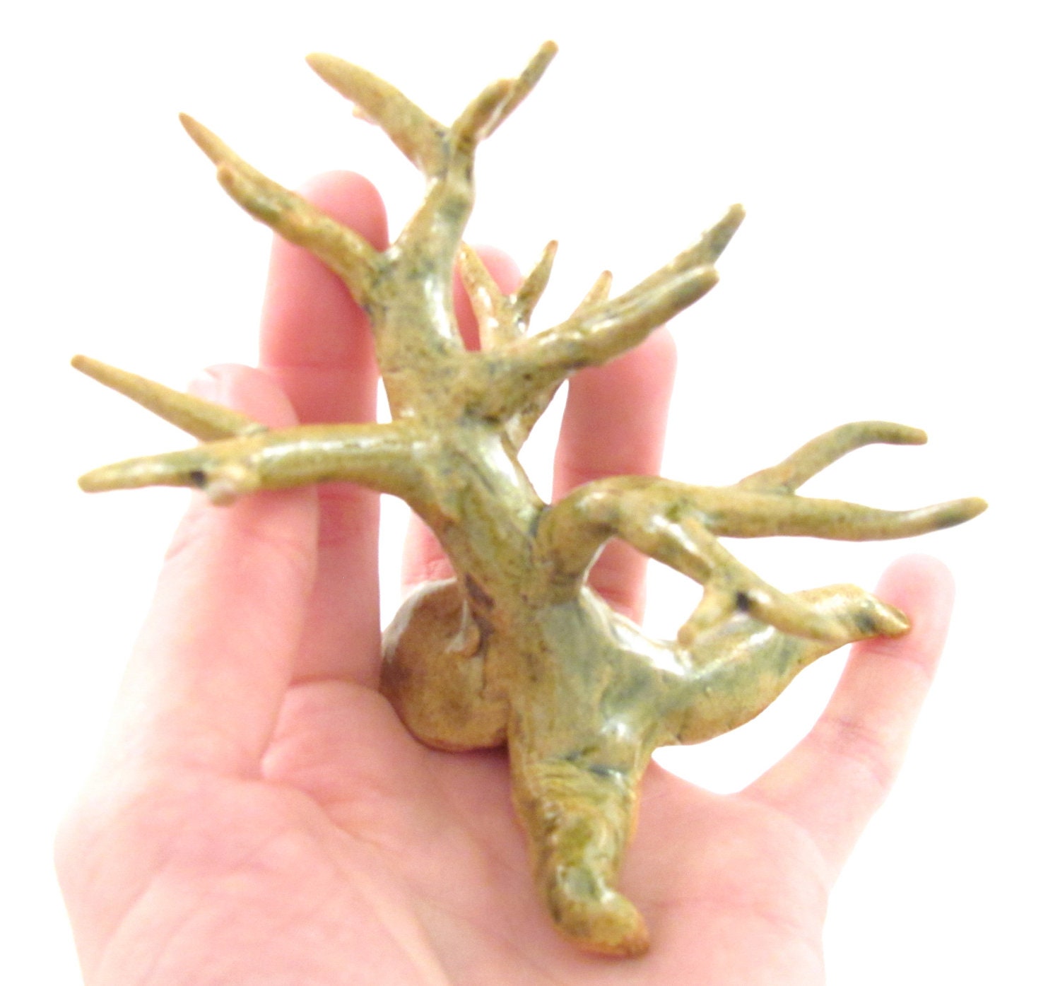 Ring tree - gold with sage accents
