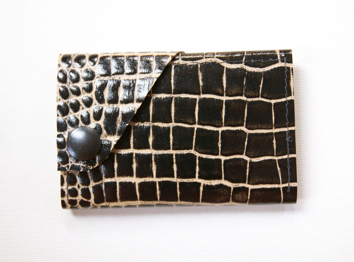 Leather Wallet aka The Dave in Black Gator Print