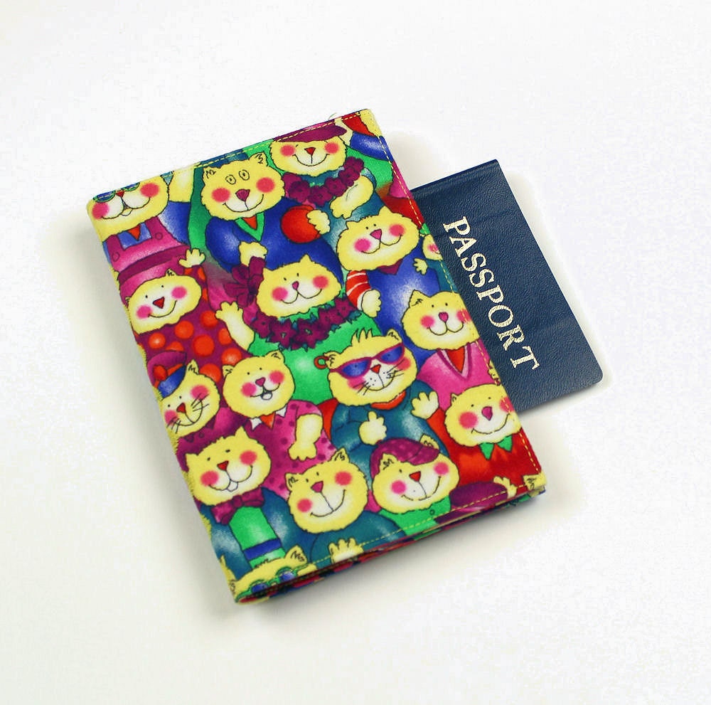 Cats Fabric Passport Case, Travel Cover, Wallet, Velcro Closure