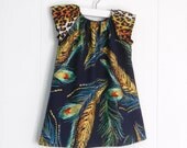 Super Stylish Girls Shift Dress / Gold Peacock Feathers / Leopard / 6 Months, 12 Months, 2t, 3t, 4t, 5t, 6y by PerryFinalia
