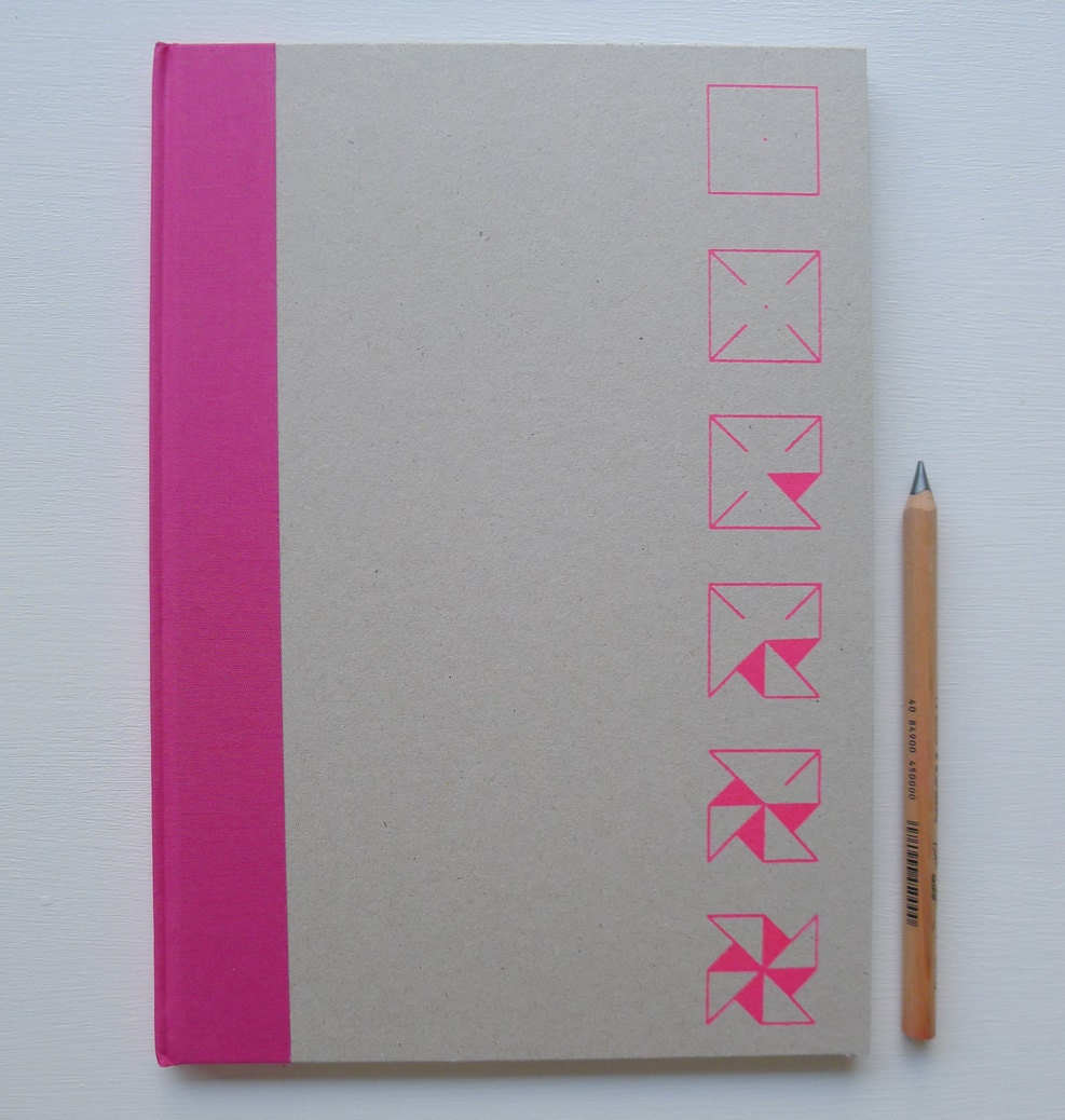 A4 handprinted hardback sketchbook in pink