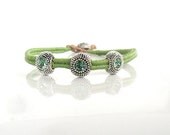 Hand woven Friendship Bracelet  Leather Wrap Bracelet Green Crystal bracelet Spring/Summer 2013