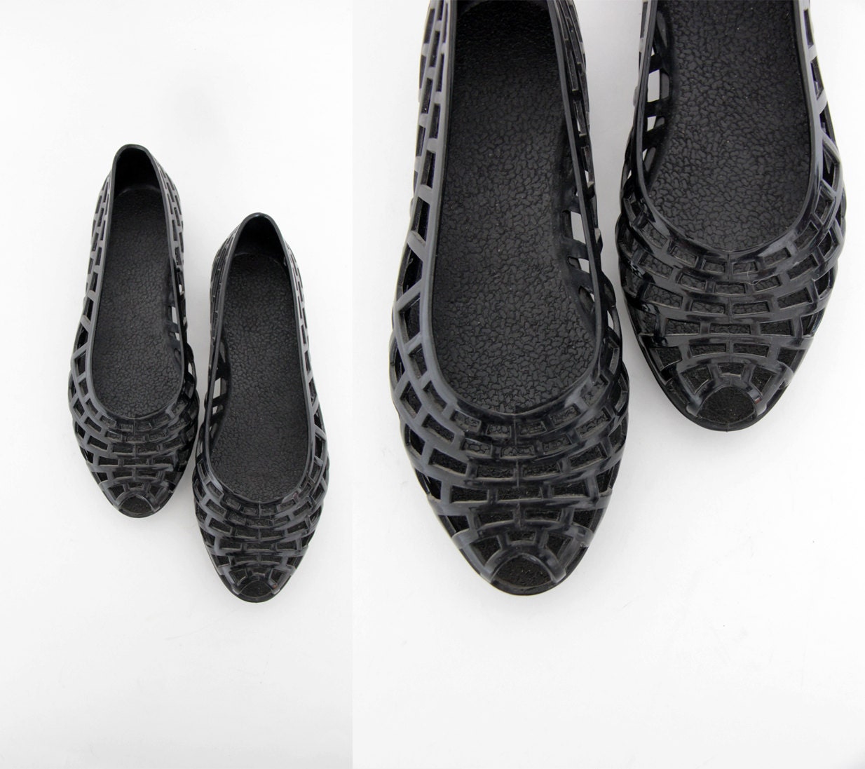 Vintage sandals / black cut out jelly sandals