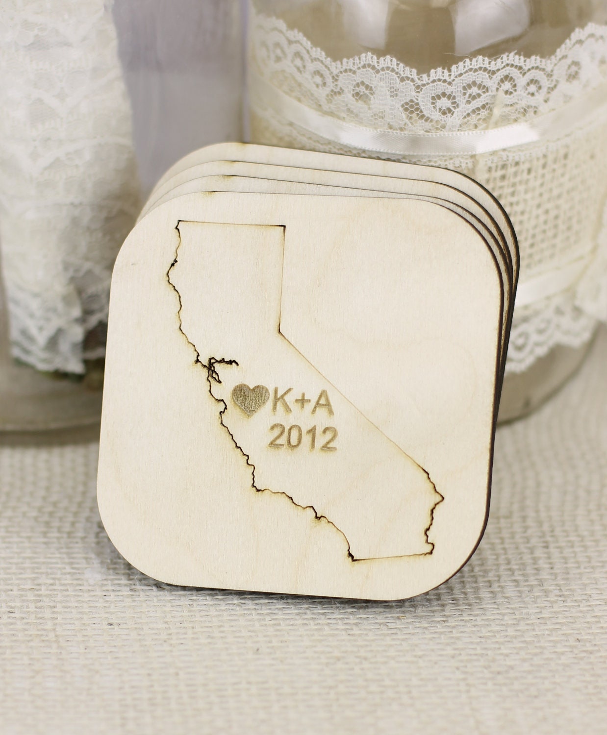Personalized Wood State Coasters Christmas Gift Under 30