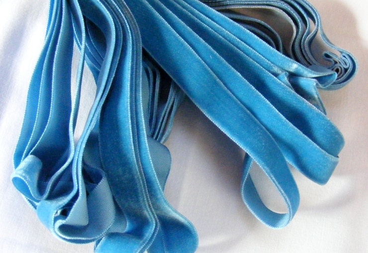 Vintage 1930's-40's French Velvet Ribbon 5/8 inch Antique Cornflower Blue