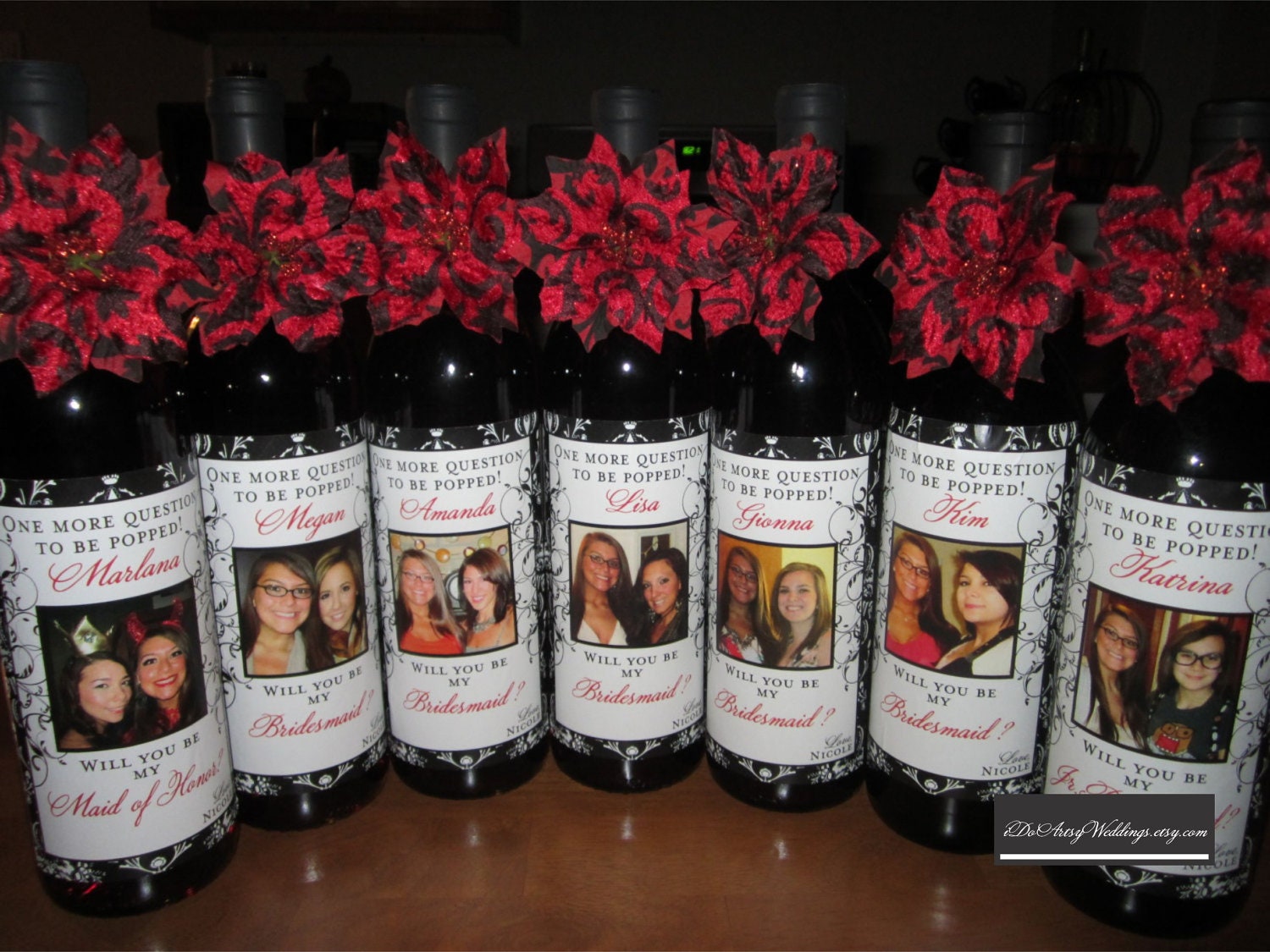 Private Listing for idoirina0503 Wedding Bridesmaid Photo Wine Labels - Damask - Personalized Bridesmaid Gifts