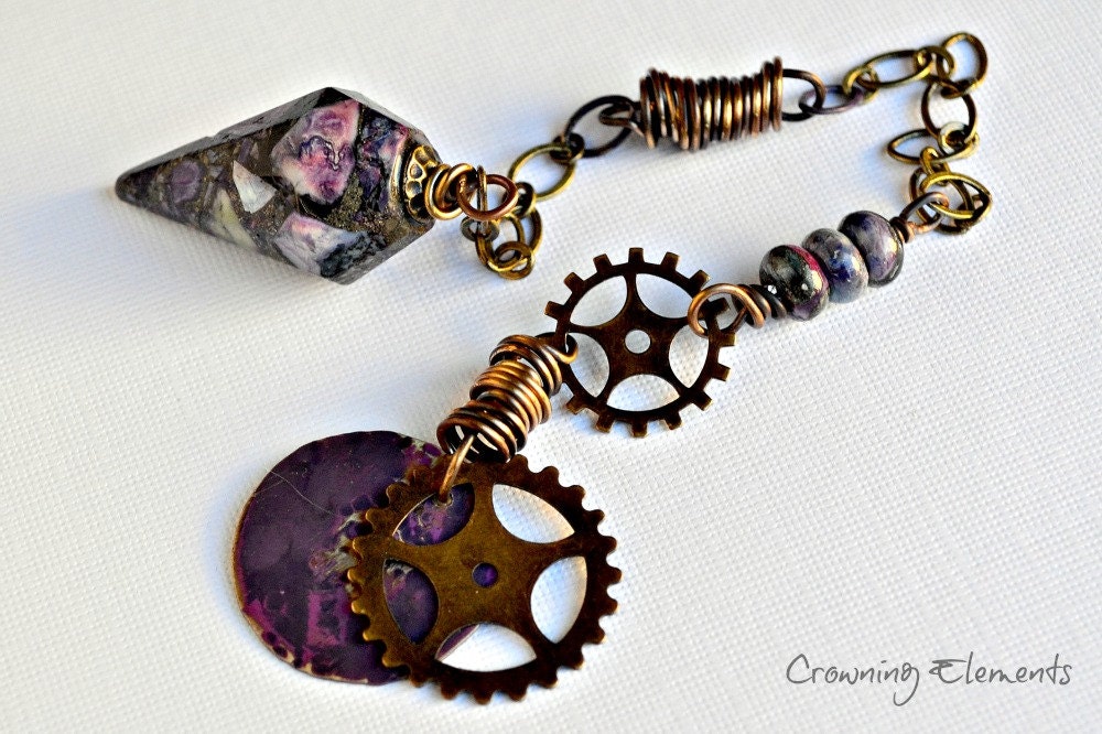 Pyrite Grass Turquoise Steampunk Pendulum
