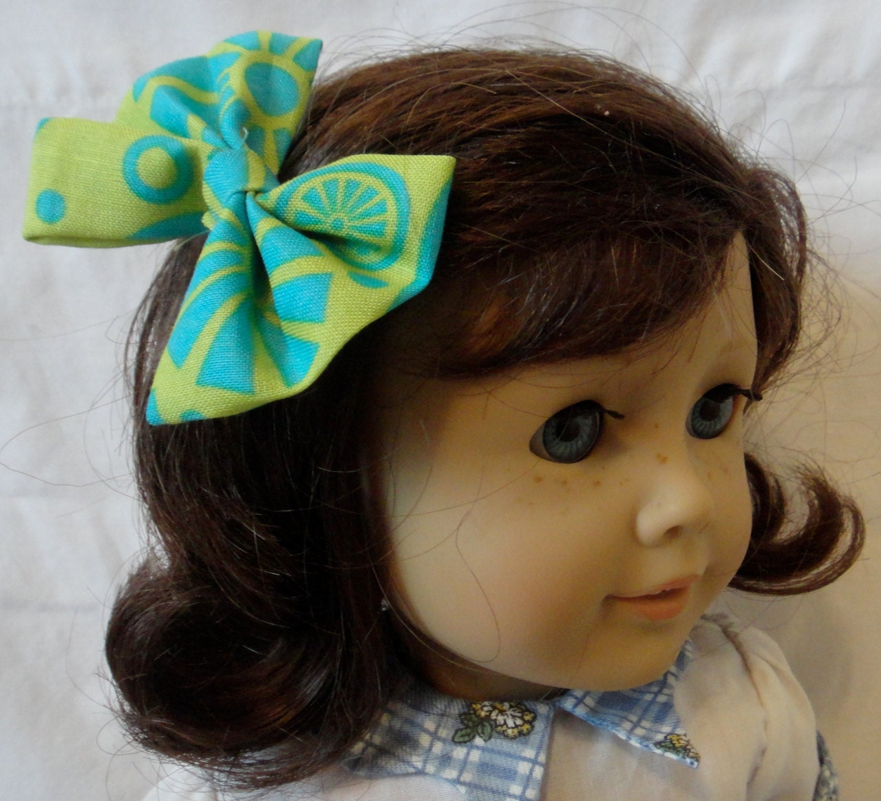 American Girl Hair Bow Mod Green Blue